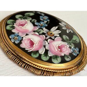 Vintage Handpainted Floral Brooch/Pendant Edwardian/Victorian? 1/20 12KT GF